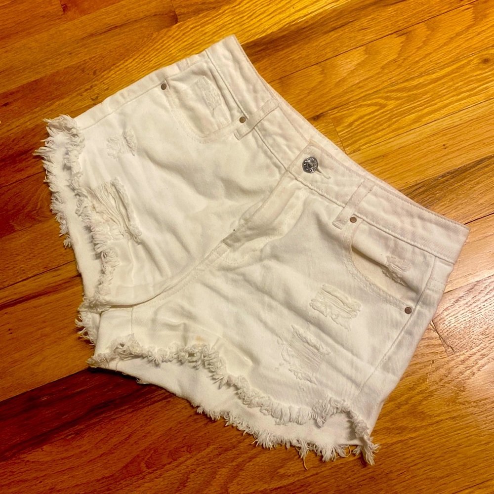Pacsun high rise cut off frayed denim white festival short